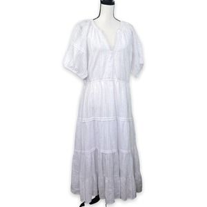 Betsey Johnson Tiered Maxi Dress Size XL White Multicolor Speckled Puff Sleeves